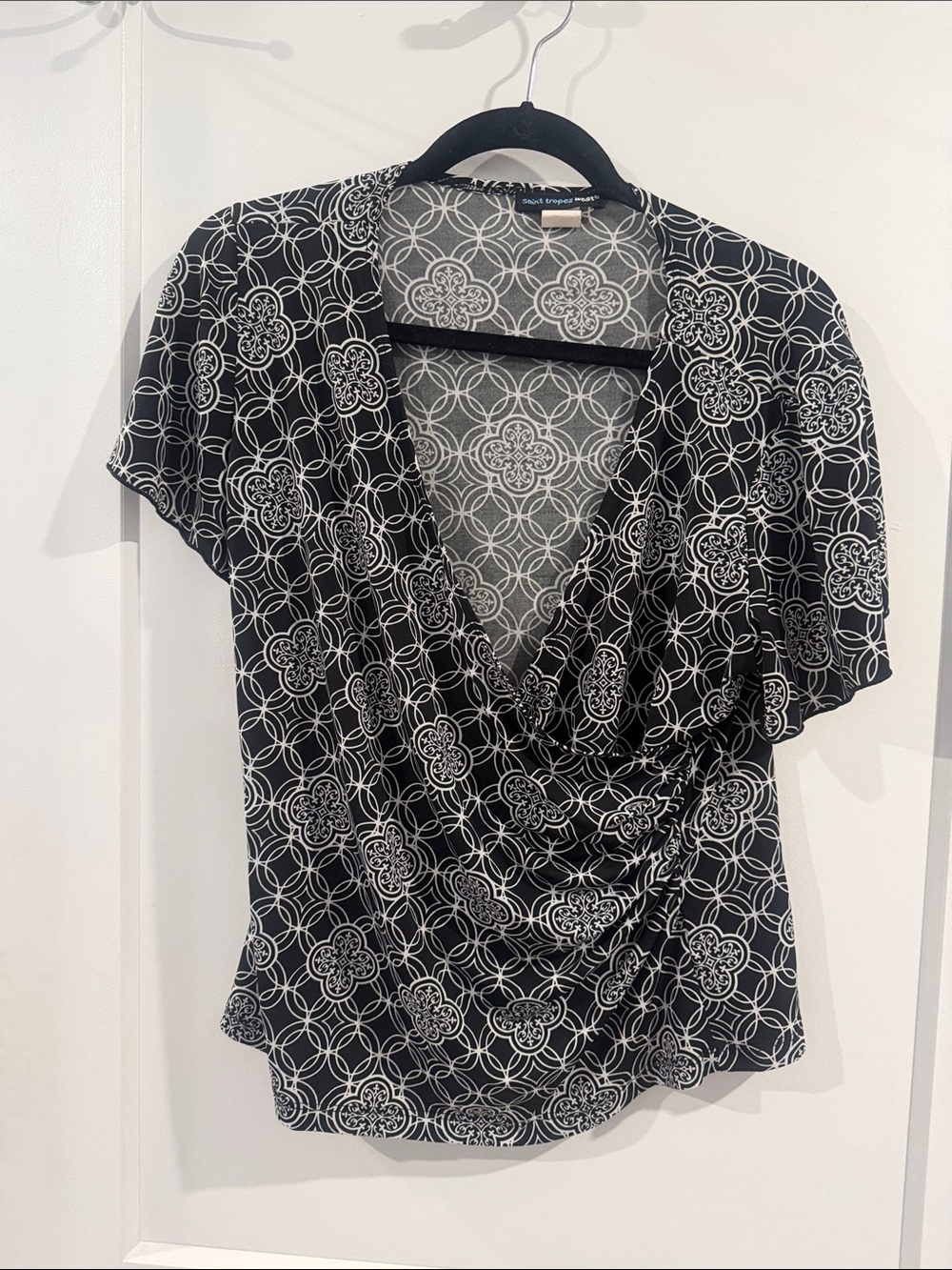 Saint Tropez West Black and White Draped Neck Blouse